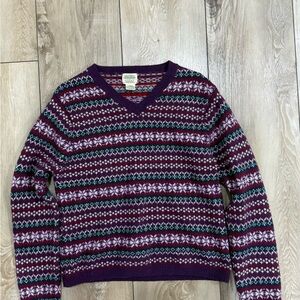 St. John's Bay V-Neck Sweater - Purple and Green Pattern